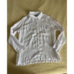 Chico's 100% Linen white Safari Utility Pockets Button-Up Size Large (2)